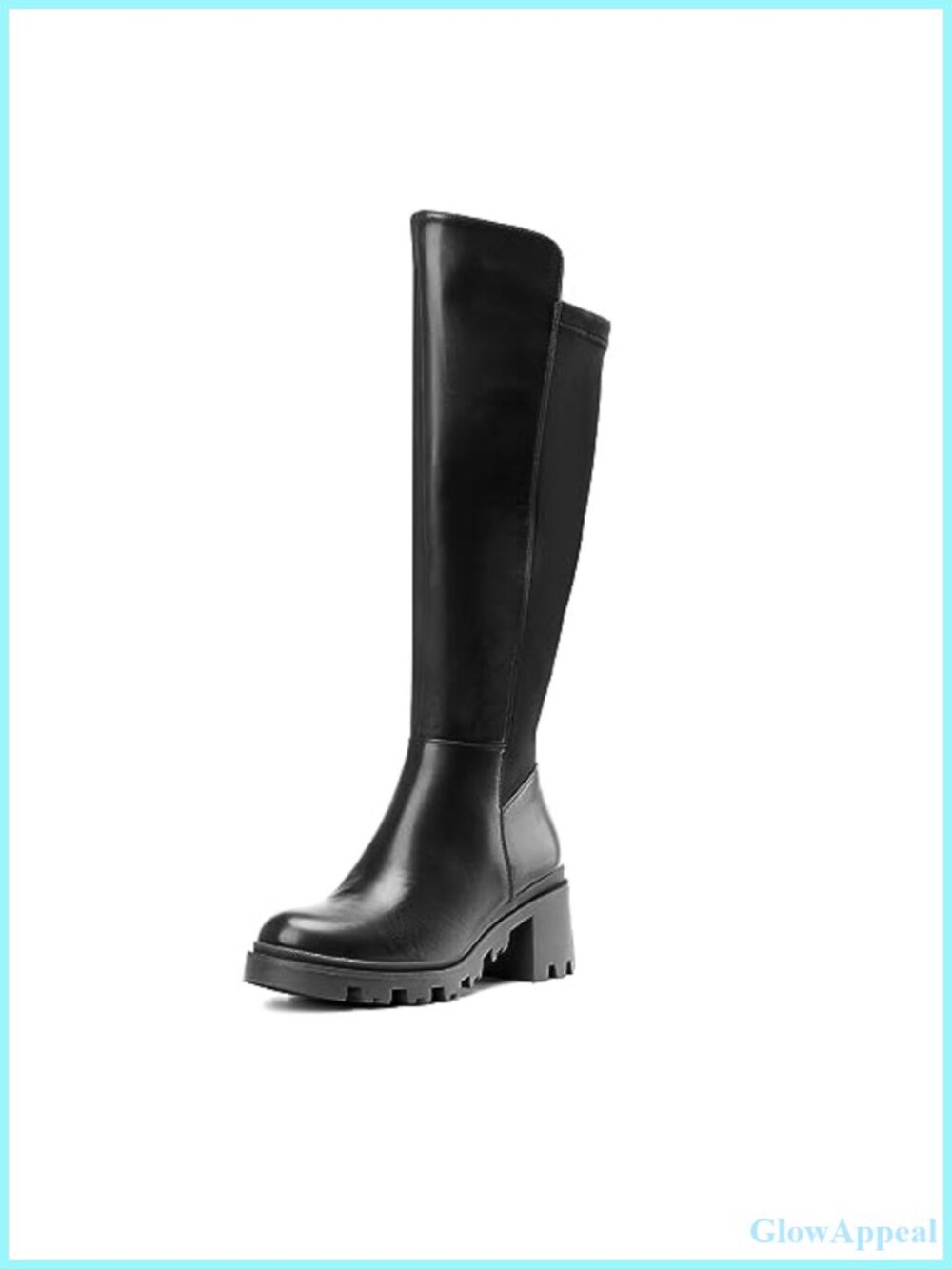Women's Faux Leather Knee High Platform Boots Chunky Block Heel